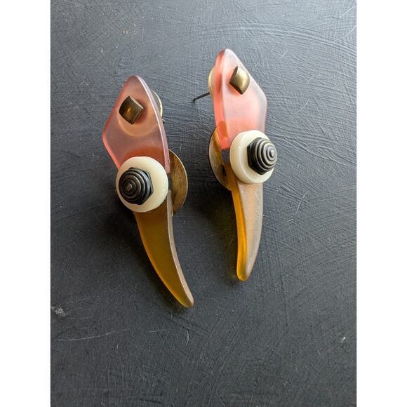 Vintage 80s EFFEX Memphis Lucite Earrings Pierced Post - Picture 1 of 3